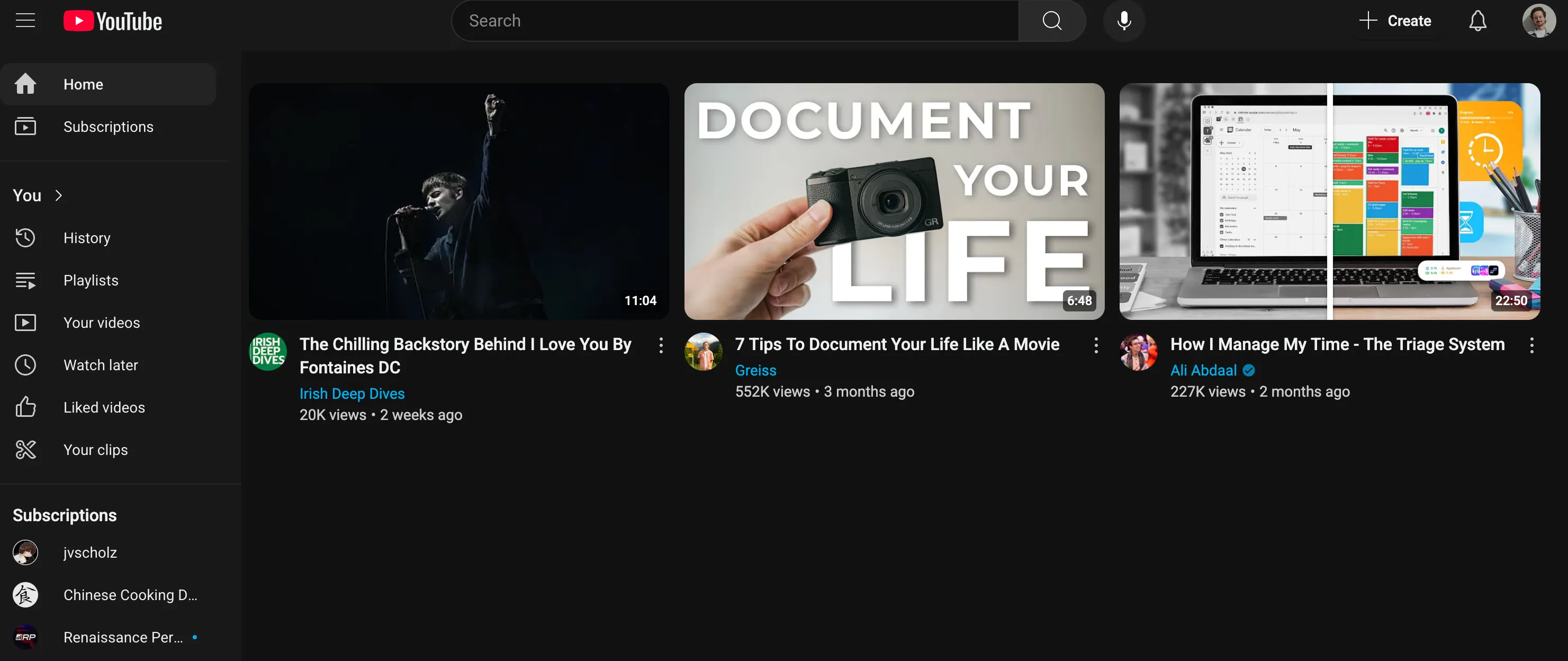 youtube homescreen with only 3 recommendations 